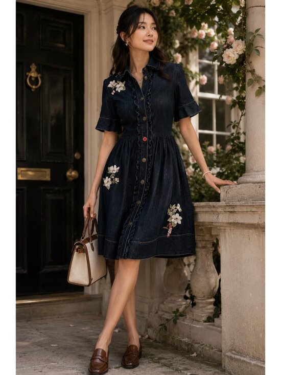 kate spade Dresses & Skirts - Kate Spade Embroidered Denim Shirt Dress Women’s 4? (See Measurements) Ruffle Bu
